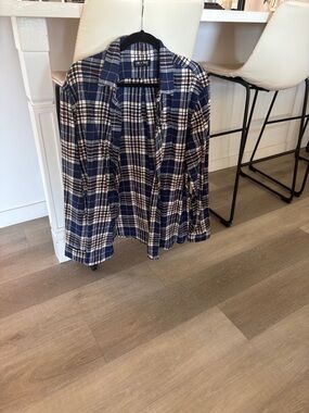 Line of Traid Plaid Button-Front Shirt in Navy, yellow, red and White